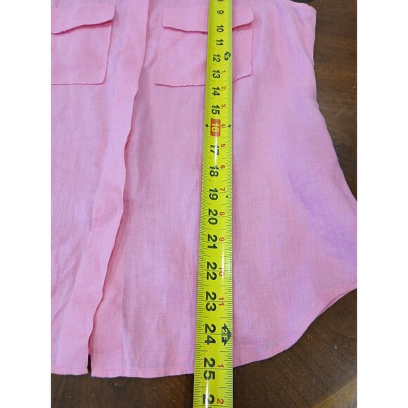 Theory Womens Linen Top Tank Medium Bright Pink Pockets Button Up Hidden Placket - Picture 9 of 12